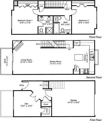Floor plan for 2 beds, 2 baths, 1375 sqft